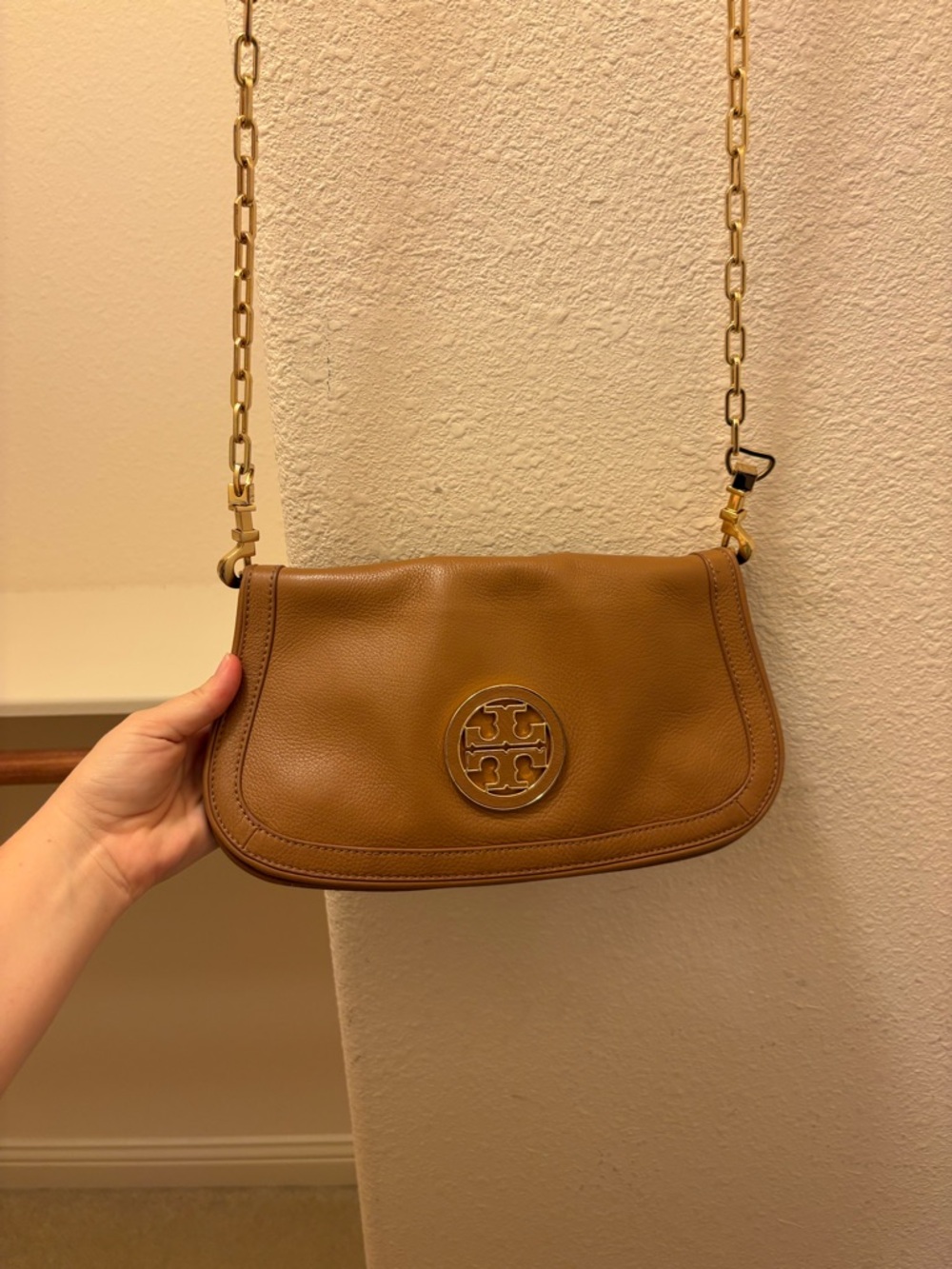 Tory Burch Cognac Leather Chain-strap Crossbody